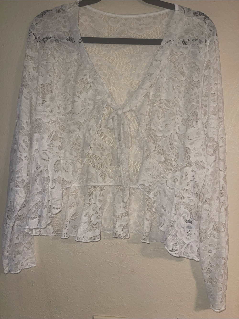 SHEIN White Floral Lace Tie-Front Blouse